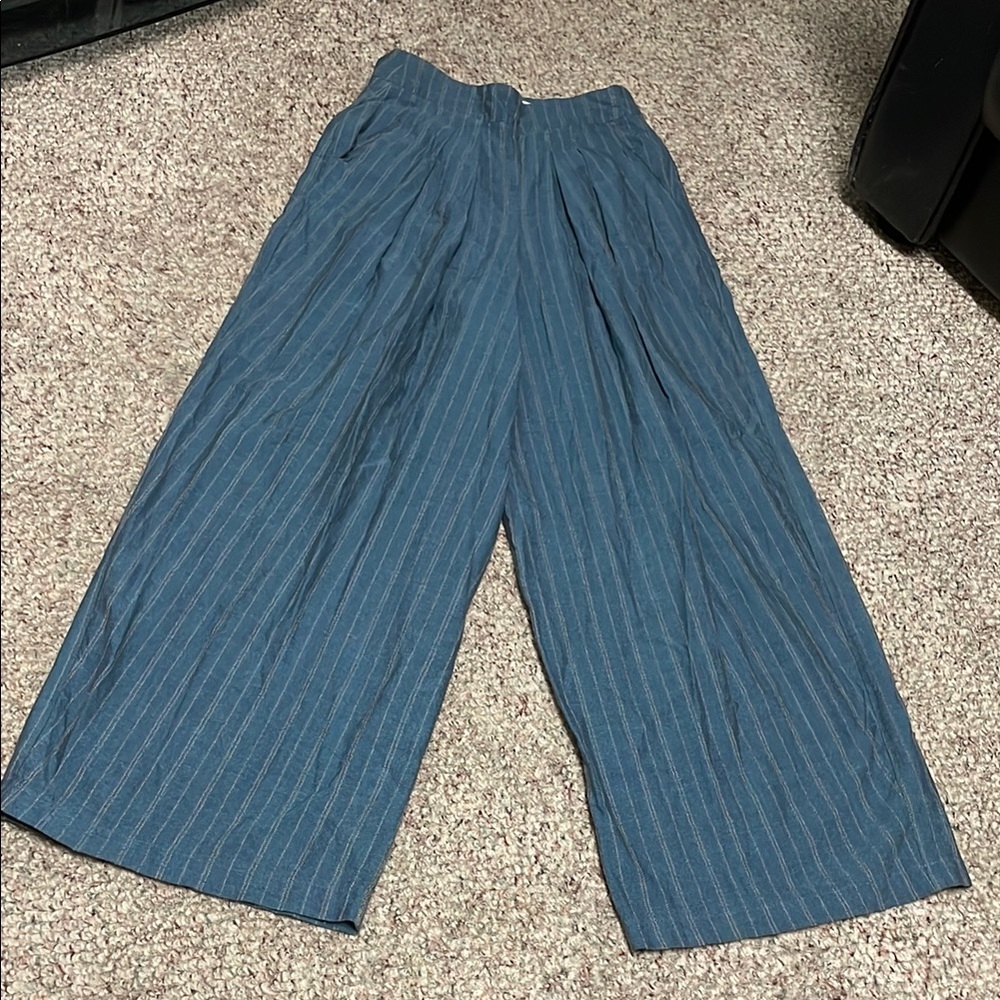 Jennifer Glasgow Blue Pinstripe ultra Wide-Leg high rise Pants